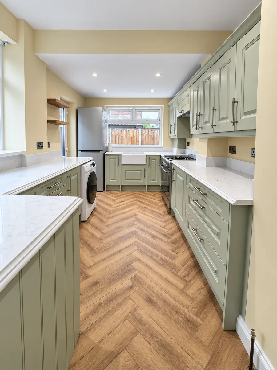 Kitchen with patterned flooring, after Kitchen3D's work